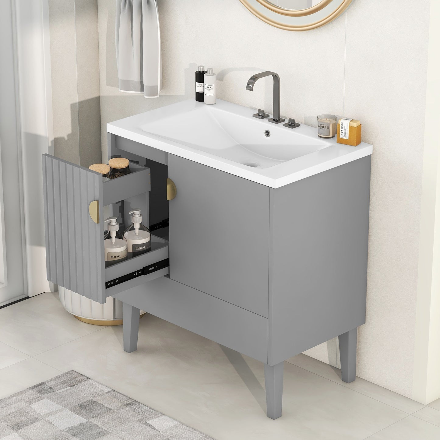 Dot Bathroom Vanity with Sink - Gray