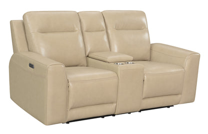 Amir Transitional Leather Power Reclining Loveseat - Sand