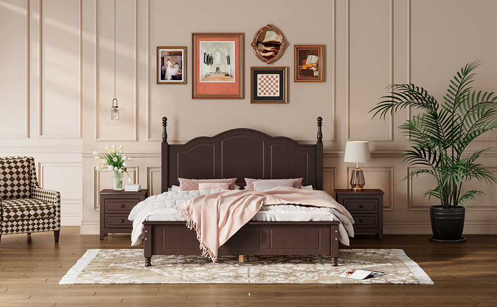 Quarto Queen Size Wood Platform Bed Frame - Dark Walnut