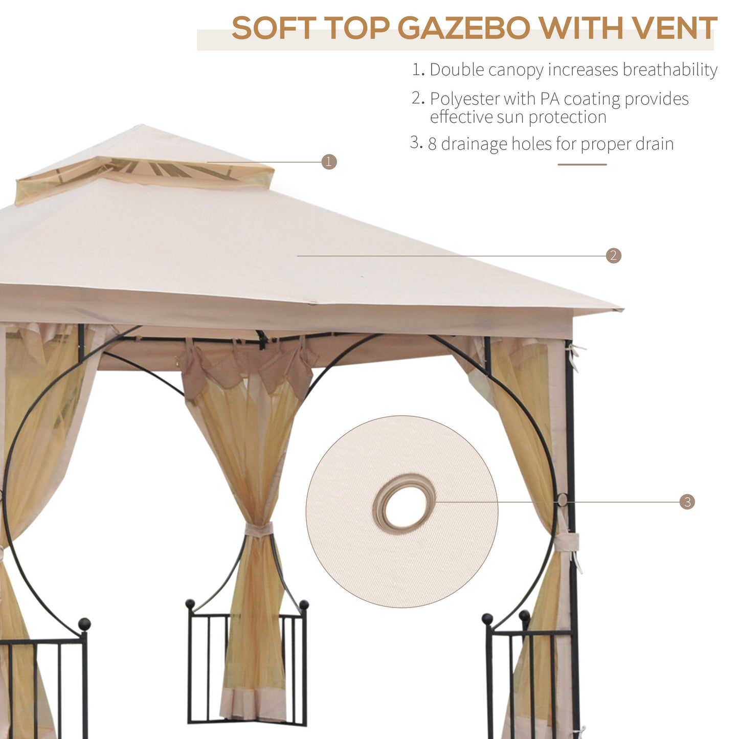 Bostic 10 x 10 ft Hardtop Patio Gazebo  Steel Corner Frame - Beige