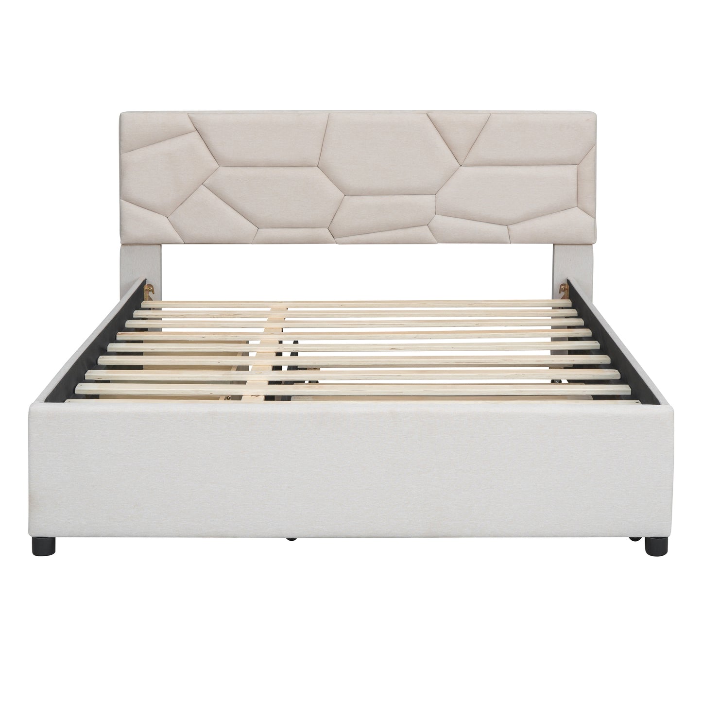 Brick Queen Size Platform Bed with 2 drawers and Twin Size Trundle - Beige