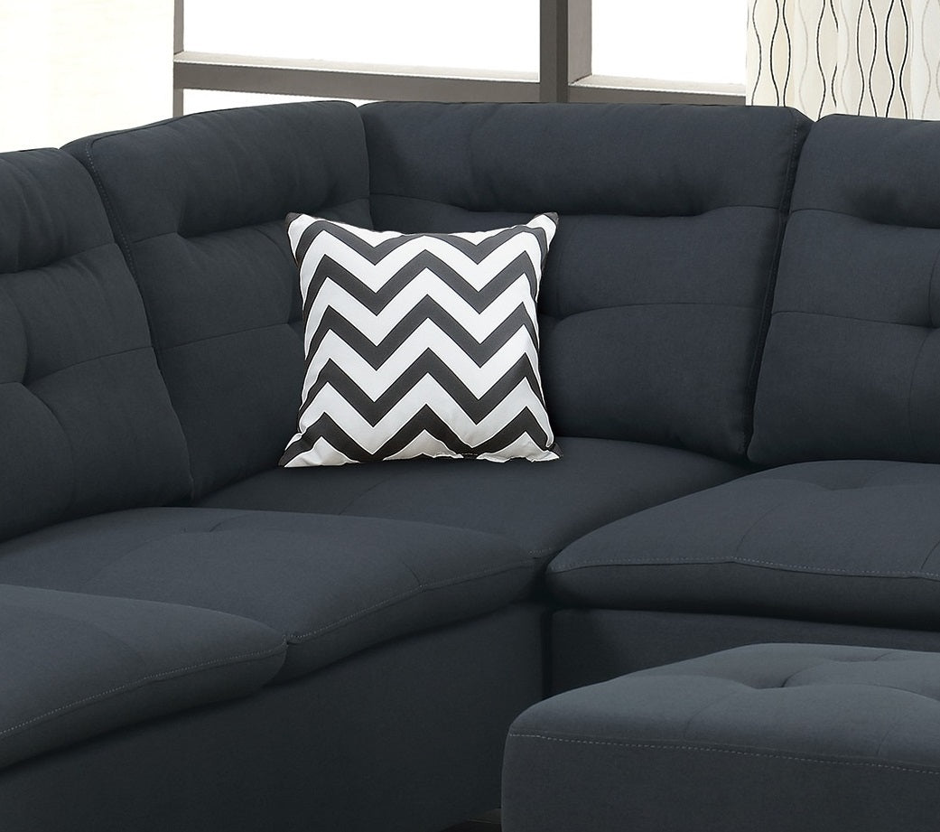 Lar Sectional Fabric Sofa w Ottoman - Black