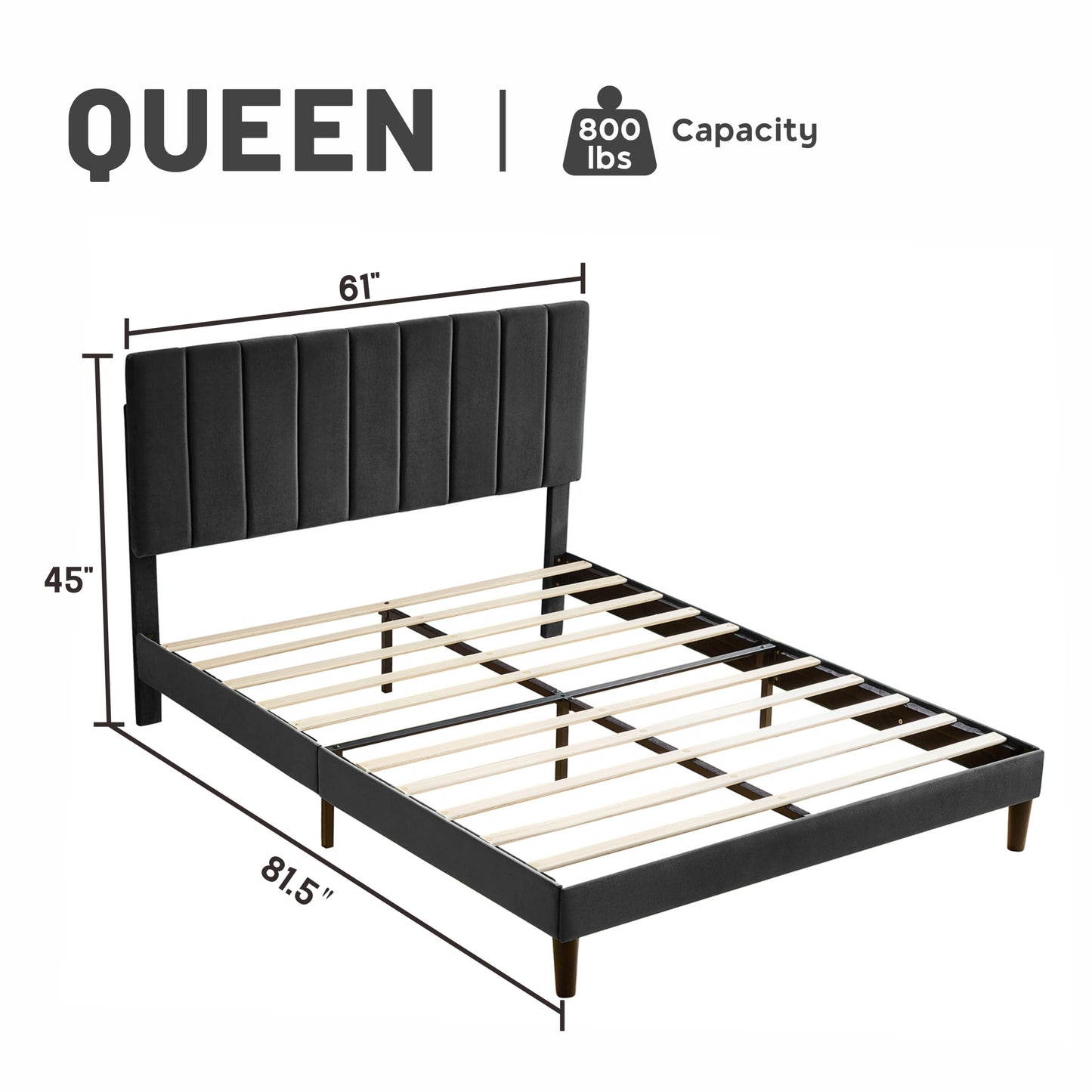 Jay Queen Size Platform Bed Frame - Black