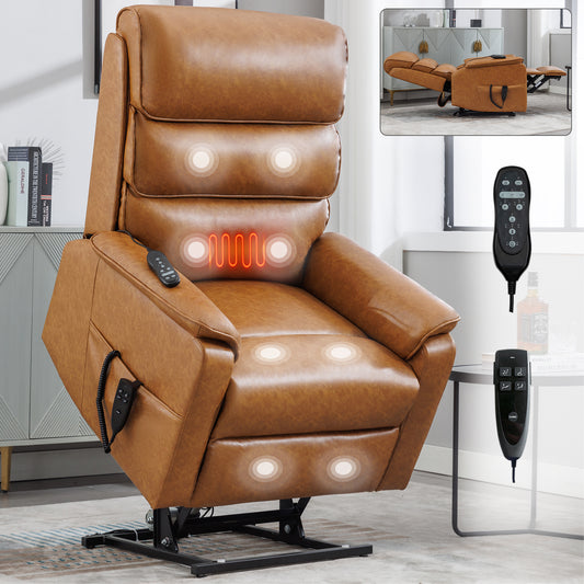 Hannah Power Lift Leather Recliner Chair with Heat Massage - Yellow Brown