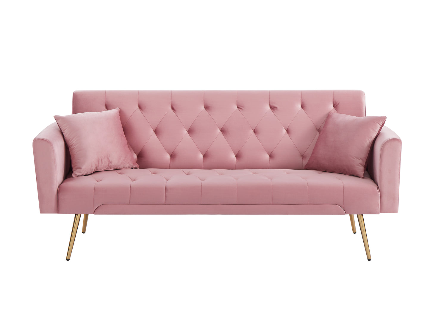 Tasa Velvet Futon Sofa Bed with Metal Legs & 2 Pillows - Pink