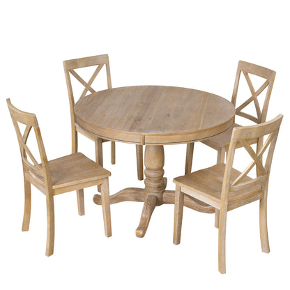 Vivia 5pc Dining Set Round Table 4x side Chairs - Natural