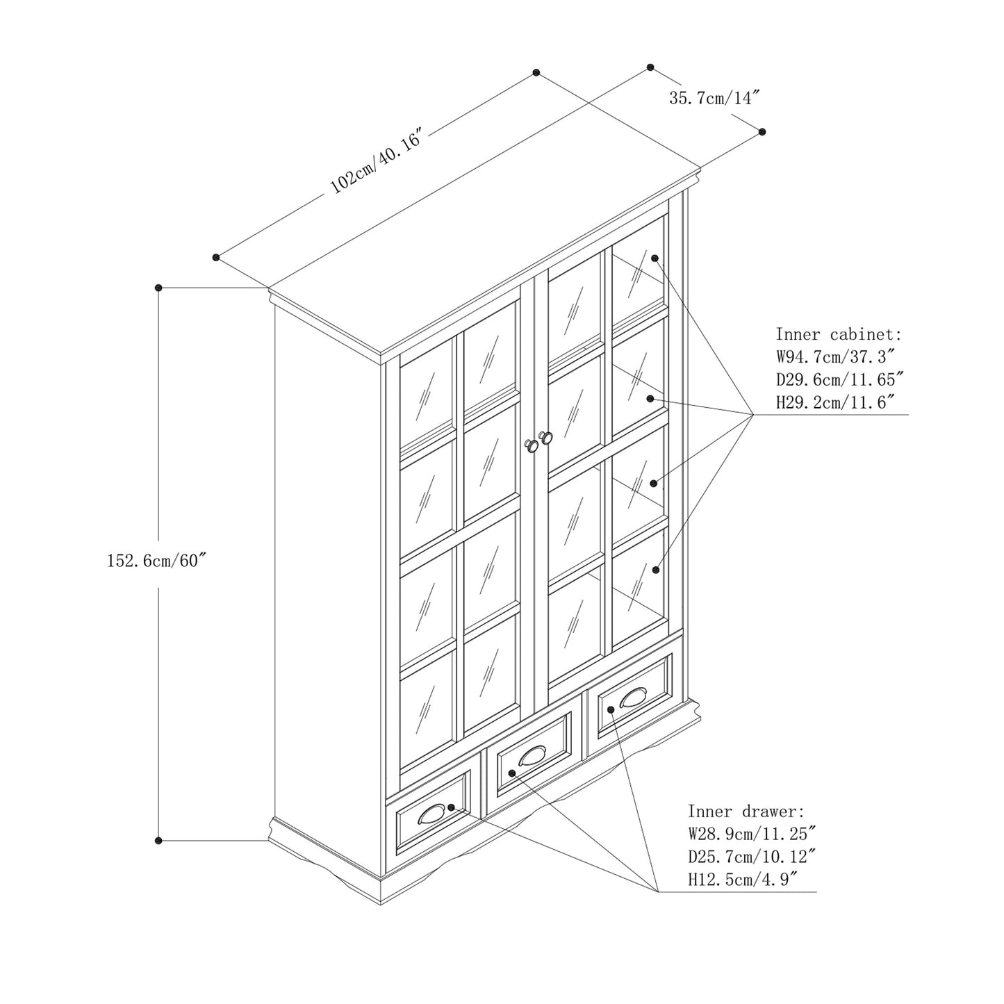 Seno Tempered Glass Doors Curio Cabinet - Black