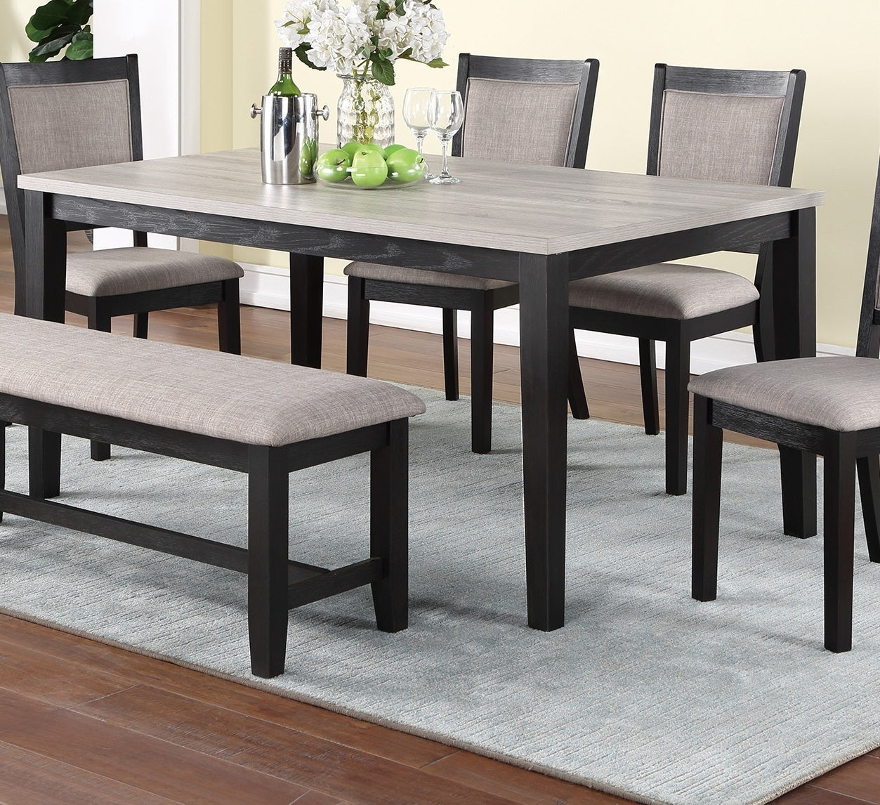 Miya 6pc Set Dining Table  4x Side Chairs 1x Bench - Two-Tone