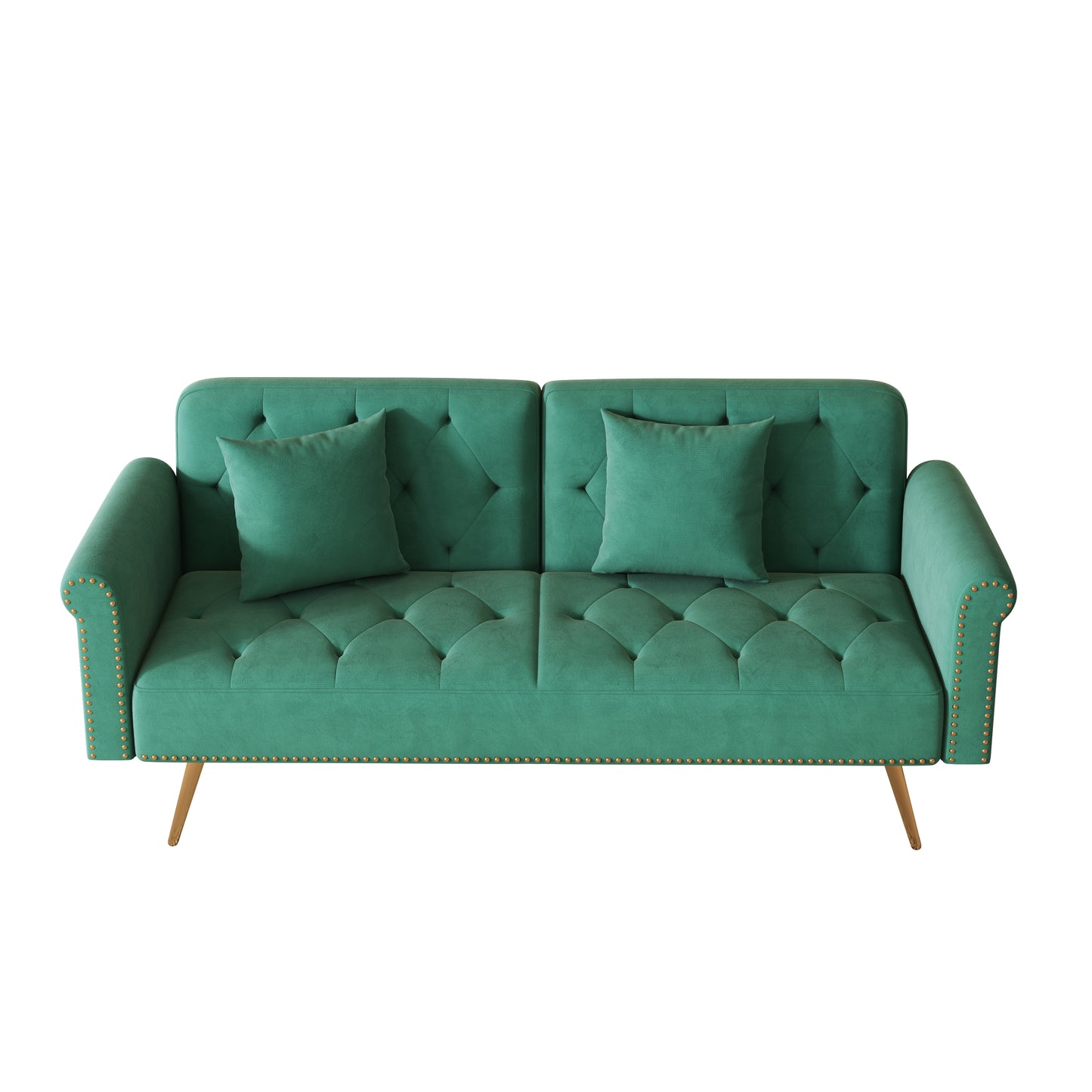 Uma Convertible Velvet Sofa Bed - Green