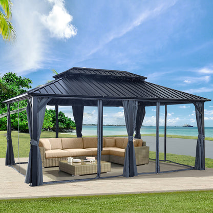 Afix 12 X 18 ft  Permanent Hardtop Gazebo Canopy - Black