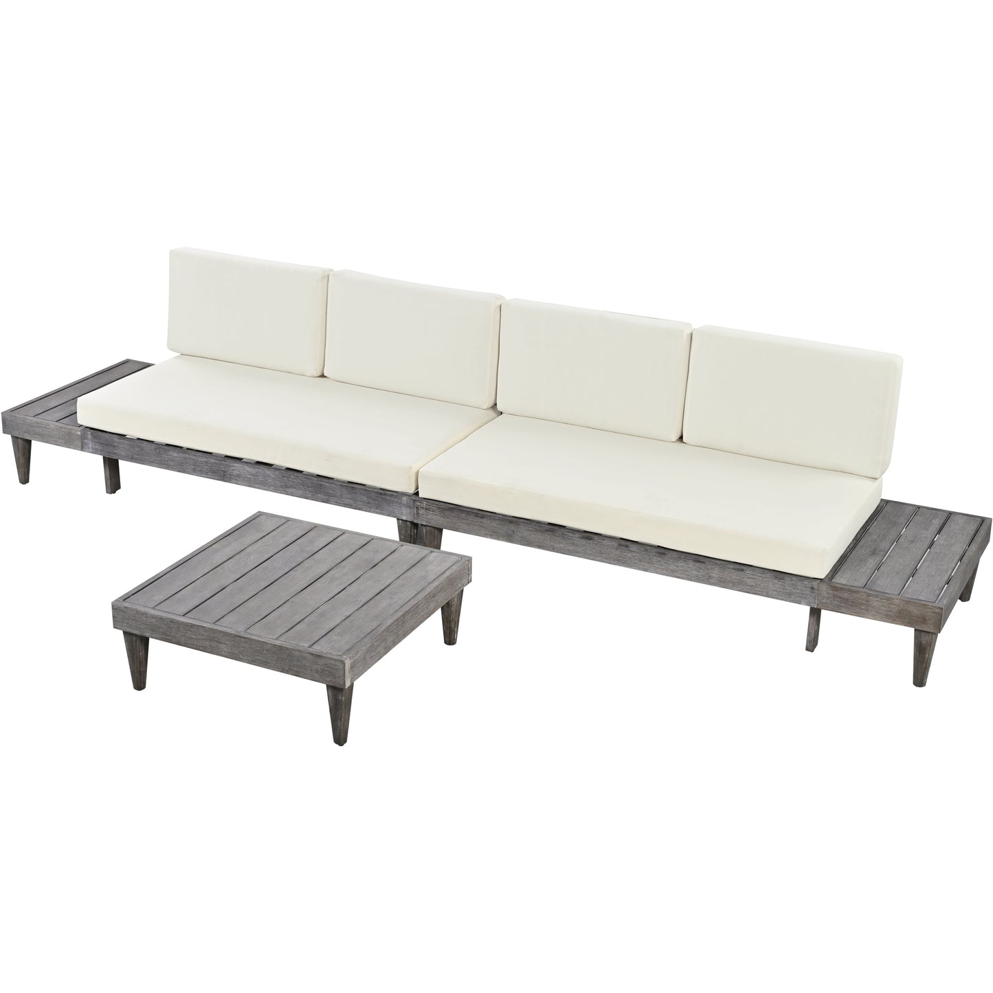 Torri 3 Pc Patio Solid Wood Sectional Sofa Set - Beige