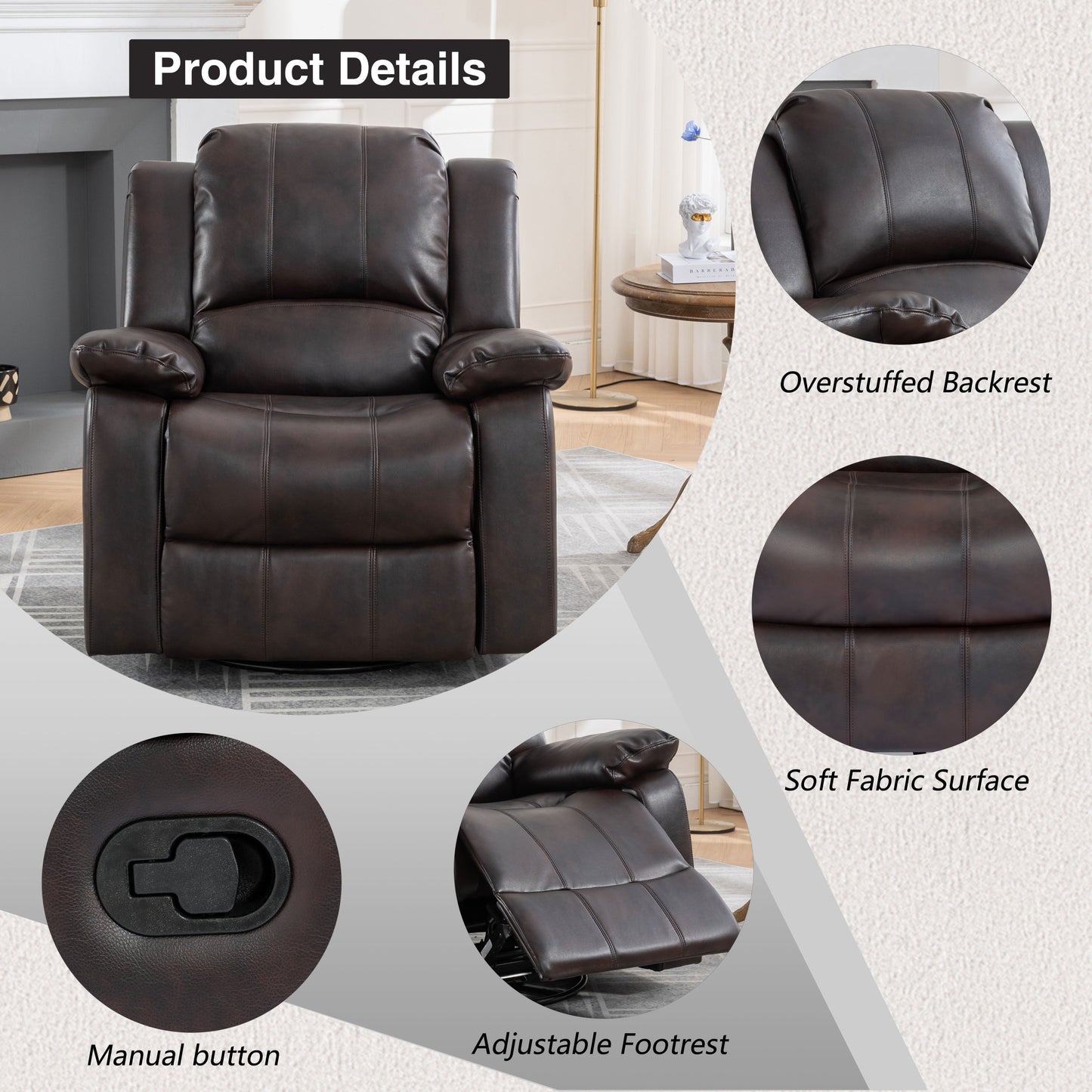 Lawson Swivel and Glider Recliner Chair - Brown