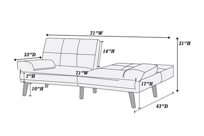 Jovan 2pc Sectional Sofa Set  Solid wood Legs Tufted Couch - Blue Grey