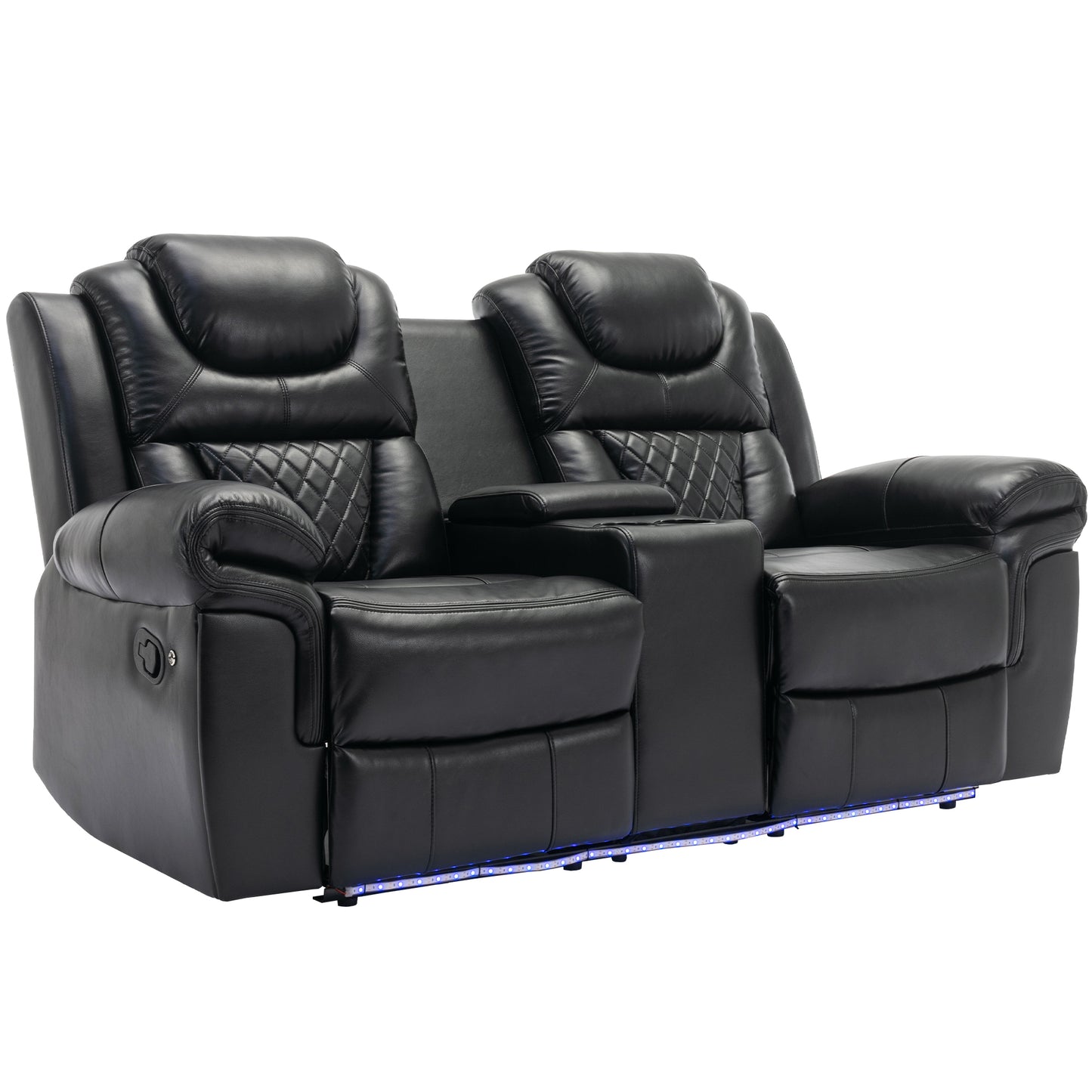 Milo Manual Recliner Loveseat with LED Light Strip - Black