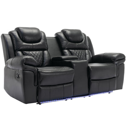 Milo Manual Recliner Loveseat with LED Light Strip - Black