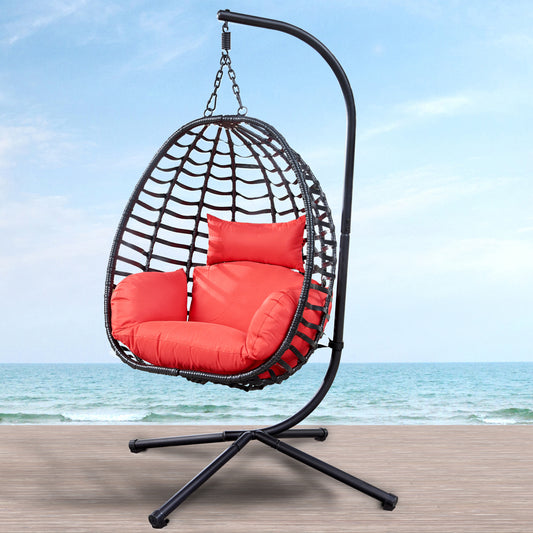 Goff Artisan Outdoor Wicker Swing Chair With Stand - Red