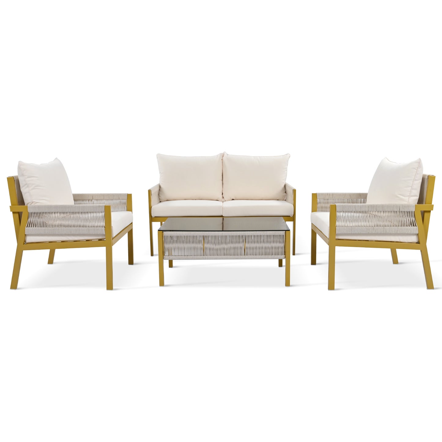 Mixon 4 Pc Patio Rope Sofa Set - Beige+Yellow