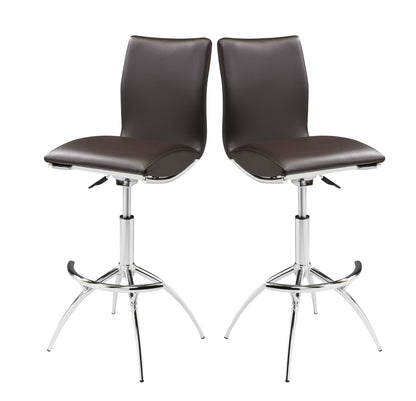 Wix Modern Leatherette/Chrome Adjustable Height- Brown Set of 2