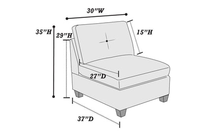 Khal Camel Chenille Fabric Modular Sectional 6pc Set  4x Corner Wedge 1x Armless Chair and 1x Ottoman Tufted Back Exposed Wooden Base