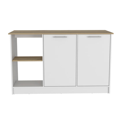 Ezra 2-Shelf Kitchen Island - Oak & White