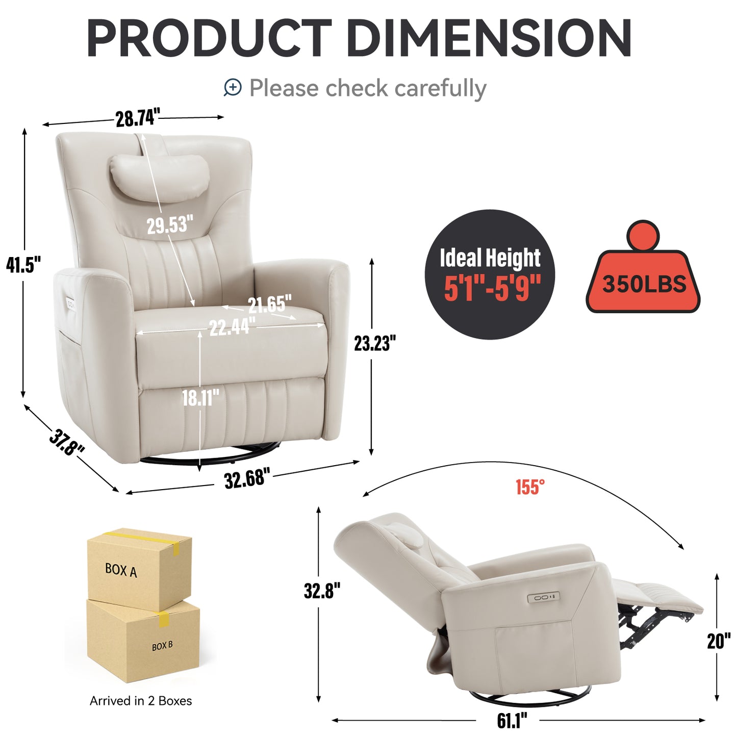 Davila Swivel and Rocker Power Recliner Chair with Lumbar and Neck Support - Light Gray