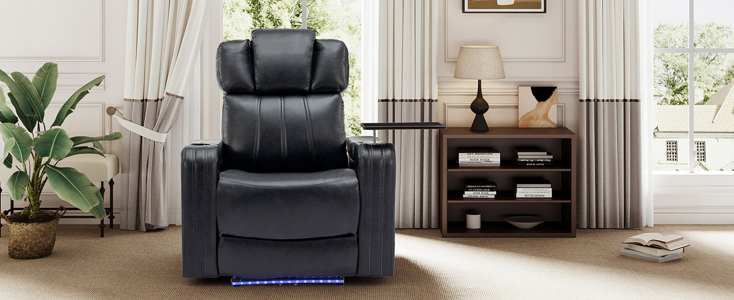 Xavier PU Leather Power Recliner - Blue