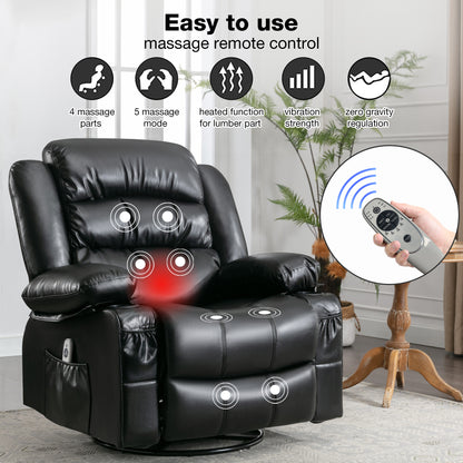 Float Massage Swivel Rocker Recliner Chair - Black