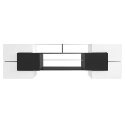 Trax TV Stand with 2 Illuminated Glass Shelves - White+Black