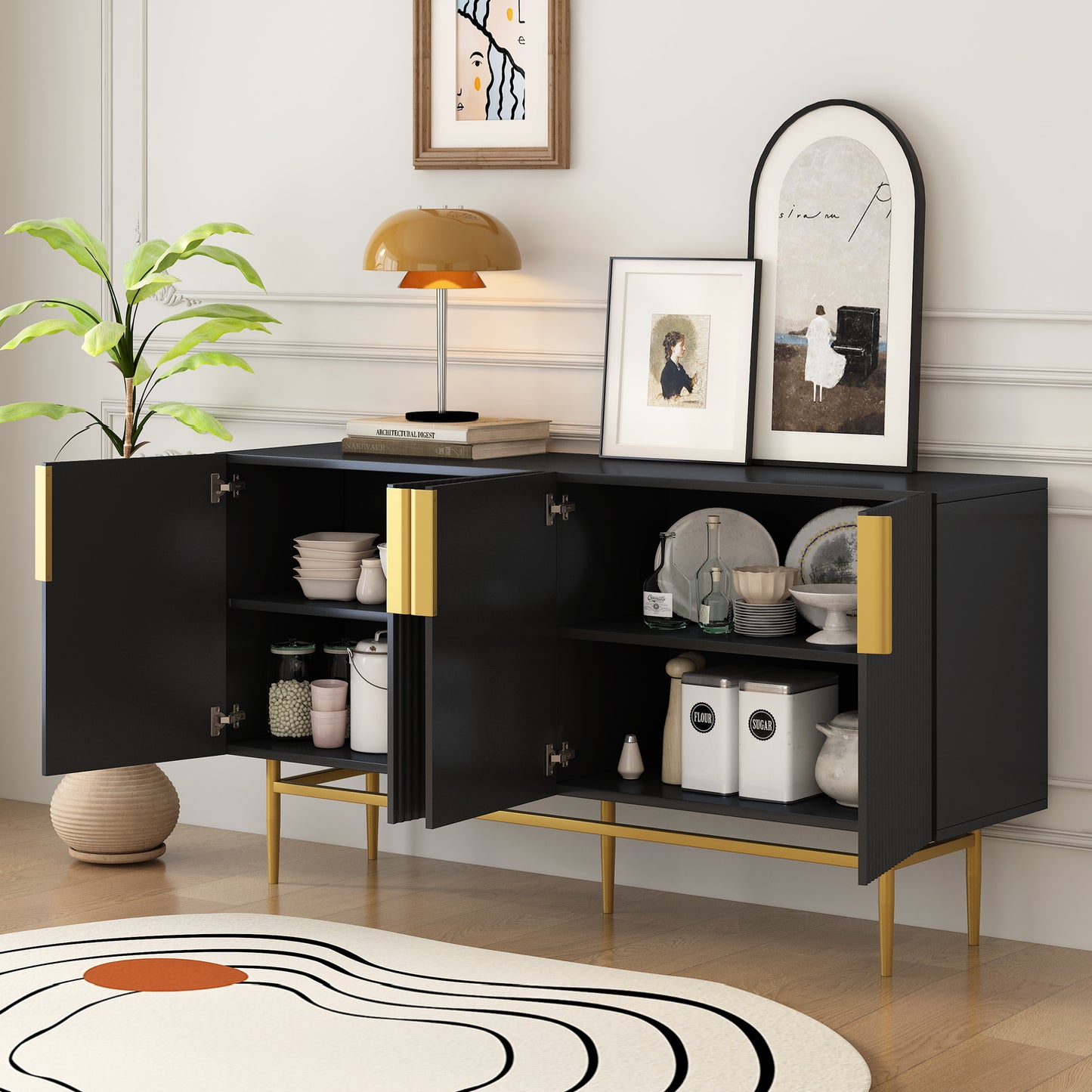 Sylvia Gold Metal Handle Sideboard Buffet - Black