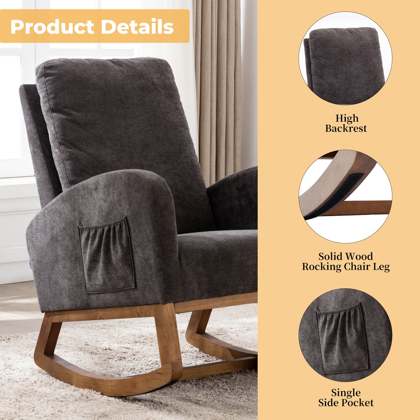 Frazer Rocking Chair - Gray