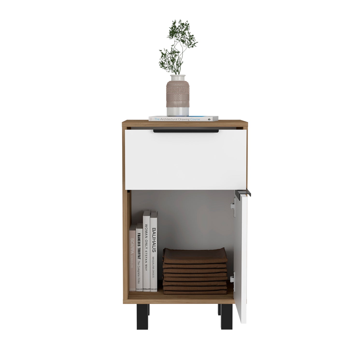 Kaia Z Nightstand One Drawe  One Cabinet - Pine/White