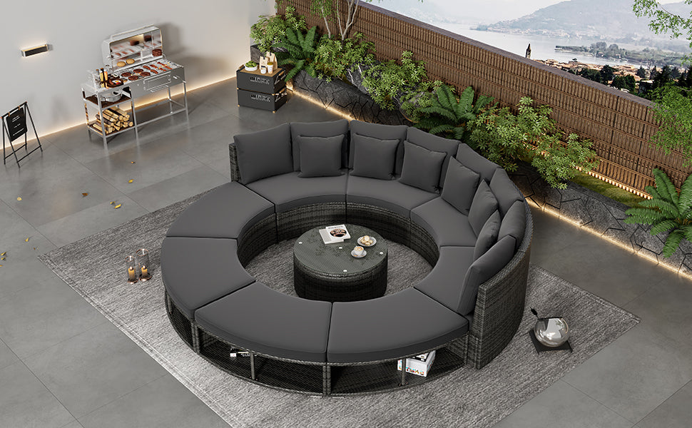 Serrano 9 Pc Outdoor Patio Circular Outdoor Sofa Set - Gray