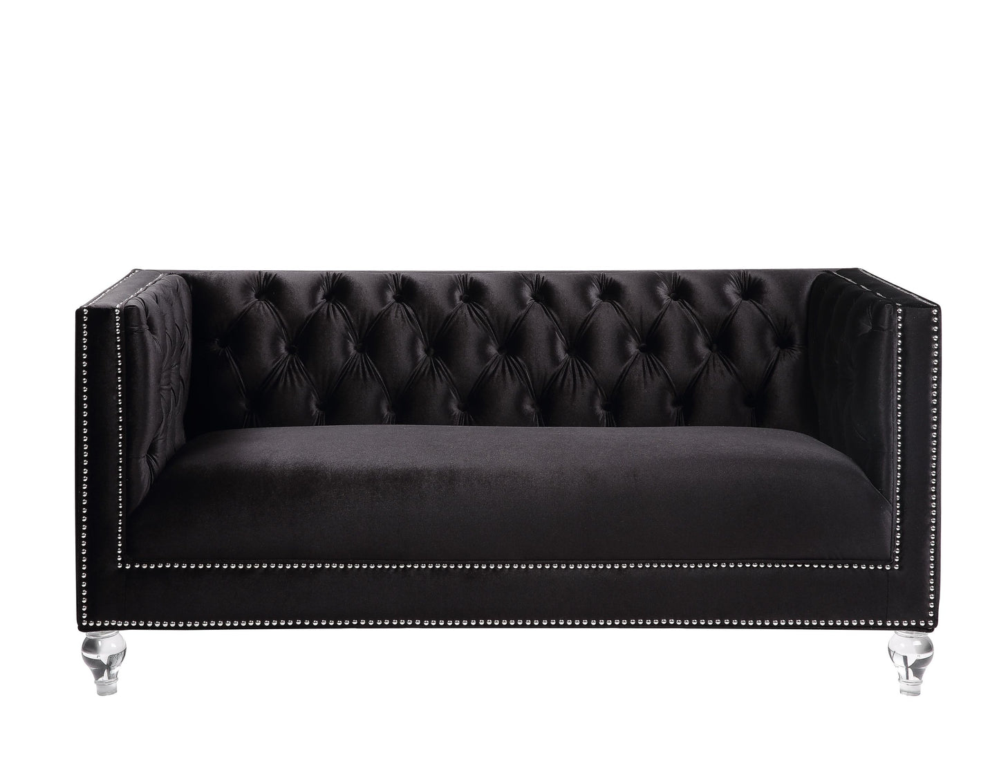 Heibero Velvet Loveseat w/2 Pillows - Black