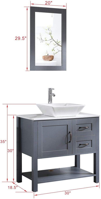 Modu Bathroom Vanity and Sink Marble Pattern Top