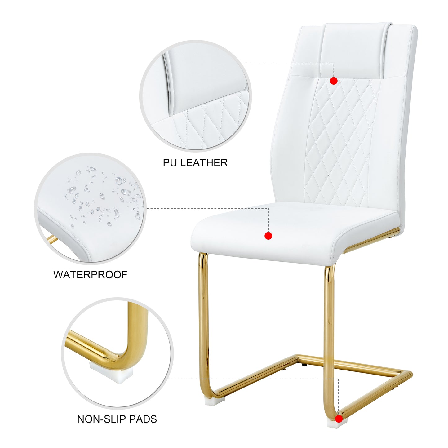 Skye Dining Chair Golden Metal Leg (Set of 6) - White