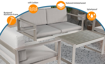 Noriko 4 Pc Patio Aluminum Sofa Seating Set - Gray+Silver