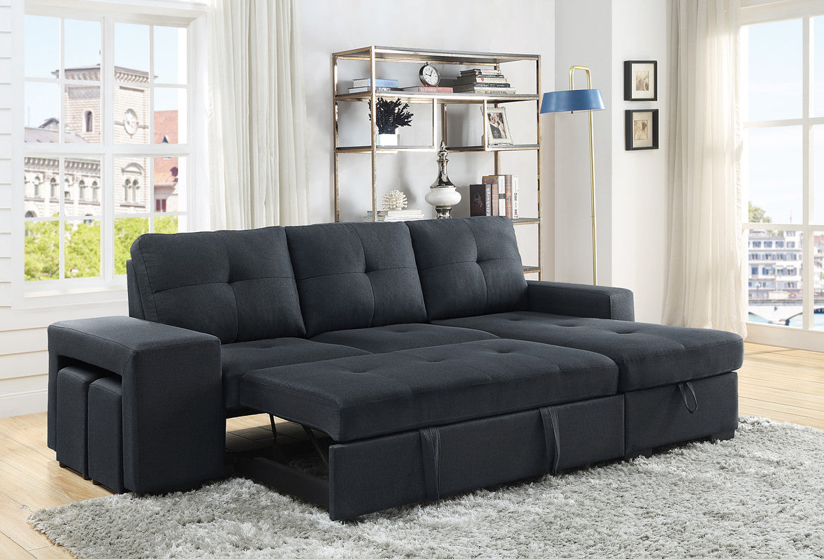 Lucas Linen Sleeper Sectional Sofa with Reversible Storage Chaise - Dark Gray