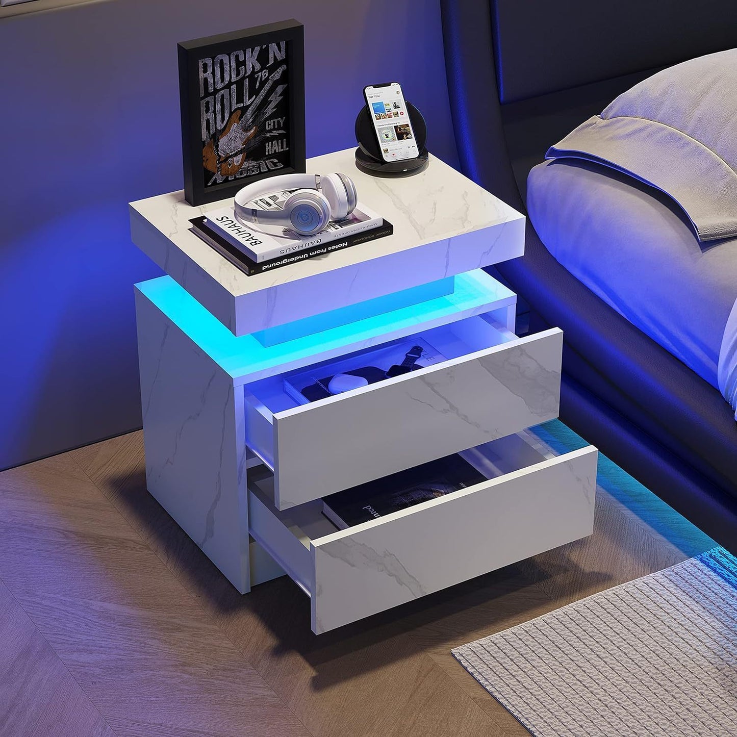 The Gate LED Nightstand with 2 Drawers - Matte White