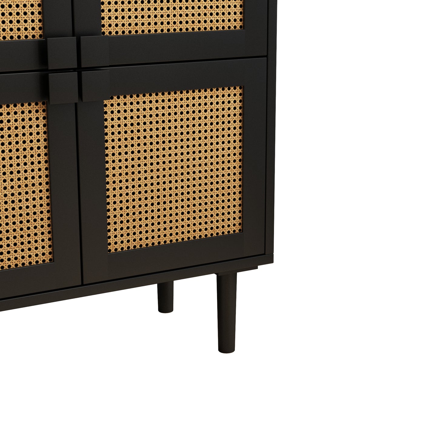 Zook 4-Doors Rattan Mesh Storage Cabinet - Black