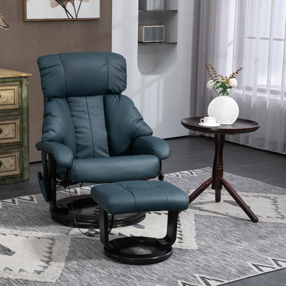 Harvey 360° Swivel Massage Recliner Chair with Ottoman - Blue