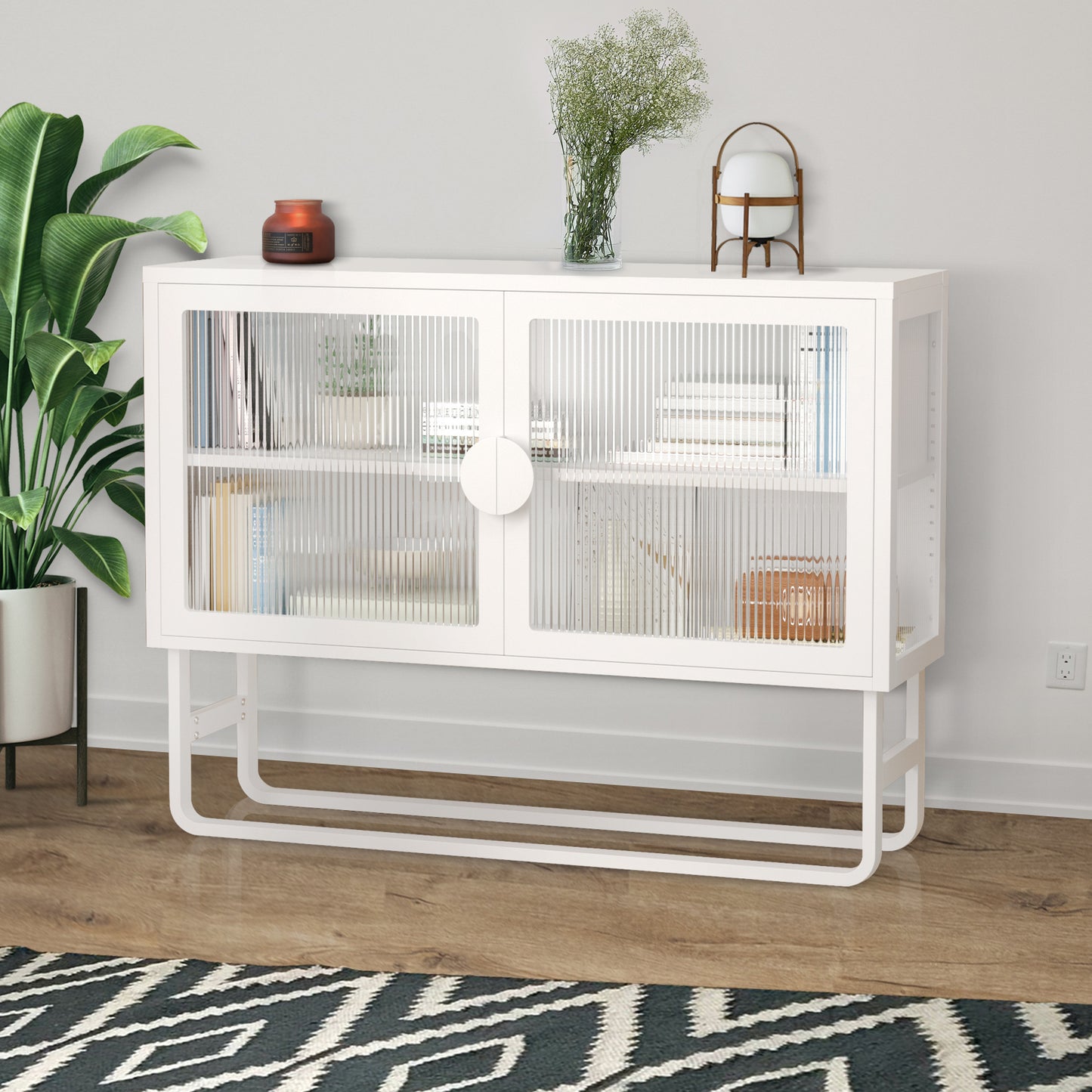 Tempered Glass Cabinet Credenza - White