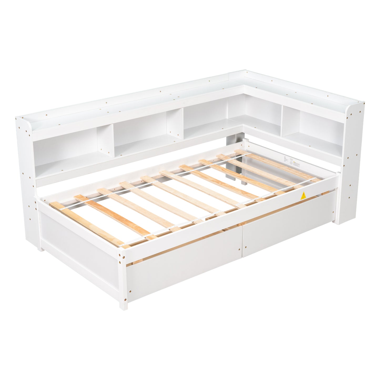 Parker Twin Size Daybed with Bookcases -Drawers - White