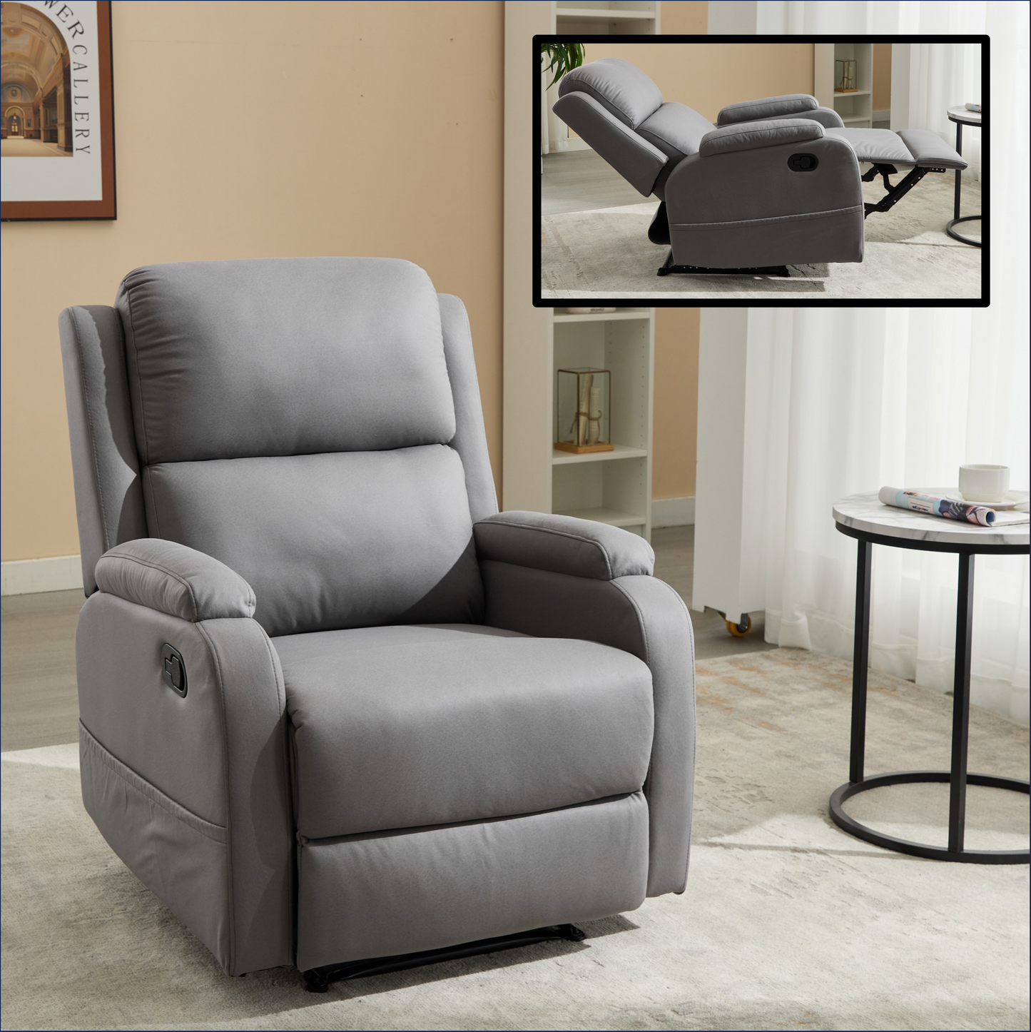 Davila Manual Reclining Sofa Chair with Footrest - Gray