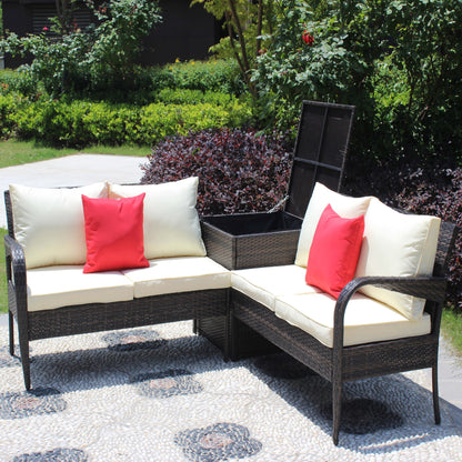 Berna 3 Pc Outdoor Patio Wicker Ratten Sofa Set - Brown