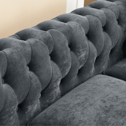 Nest Velvet Button Tufted L-shaped Sofa - Gray