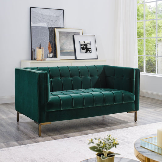 Isaac Stitch Velvet Loveseat - Green