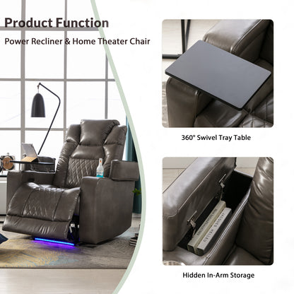 Nap Station Motion Recliner with 360° Swivel Tray Table  - Gray