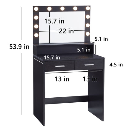 Neve Vanity Desk with Mirror and Lights - Black