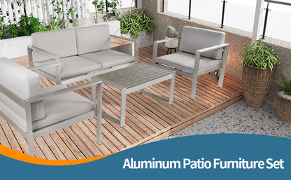 Noriko 4 Pc Patio Aluminum Sofa Seating Set - Gray+Silver