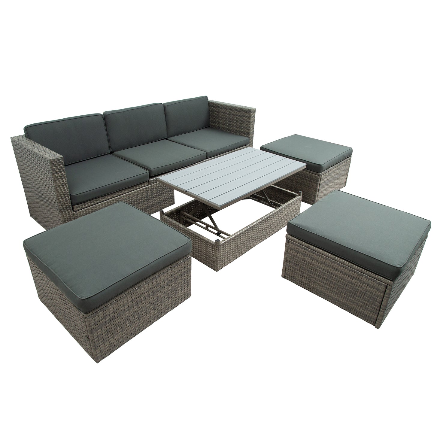 Ocie 5 Pc Outdoor Patio Rattan Sectional Sofa Set - Gray